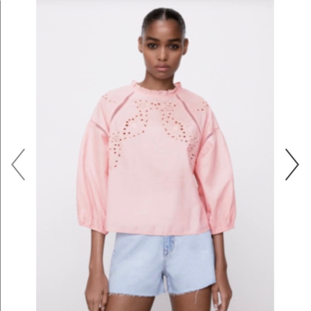 ZARA Light Pink Eyelet Top